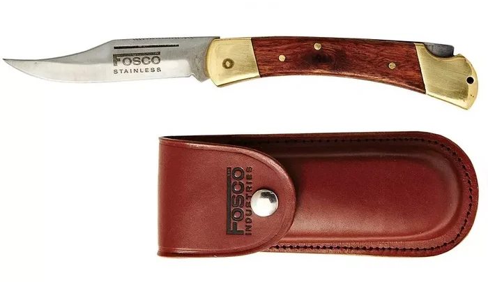 Couteau pliant 22cm laiton bois + étui cuir