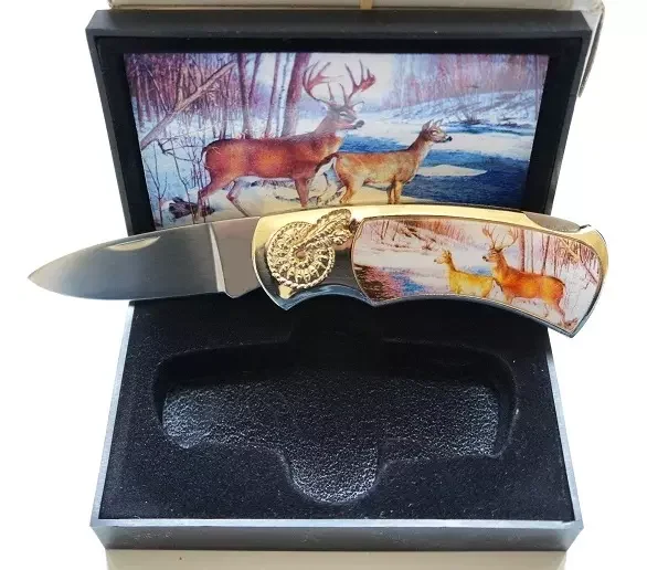 Couteau pliant design + coffret – Chevreuils nature