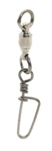 Émerillon à roulement à billes Mustad avec anneau soudé et mousqueton à verrouillage transversal