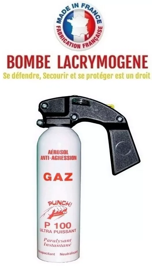 Extincteur bombe lacrymogène 500ml GAZ CS – aérosol lacrymo