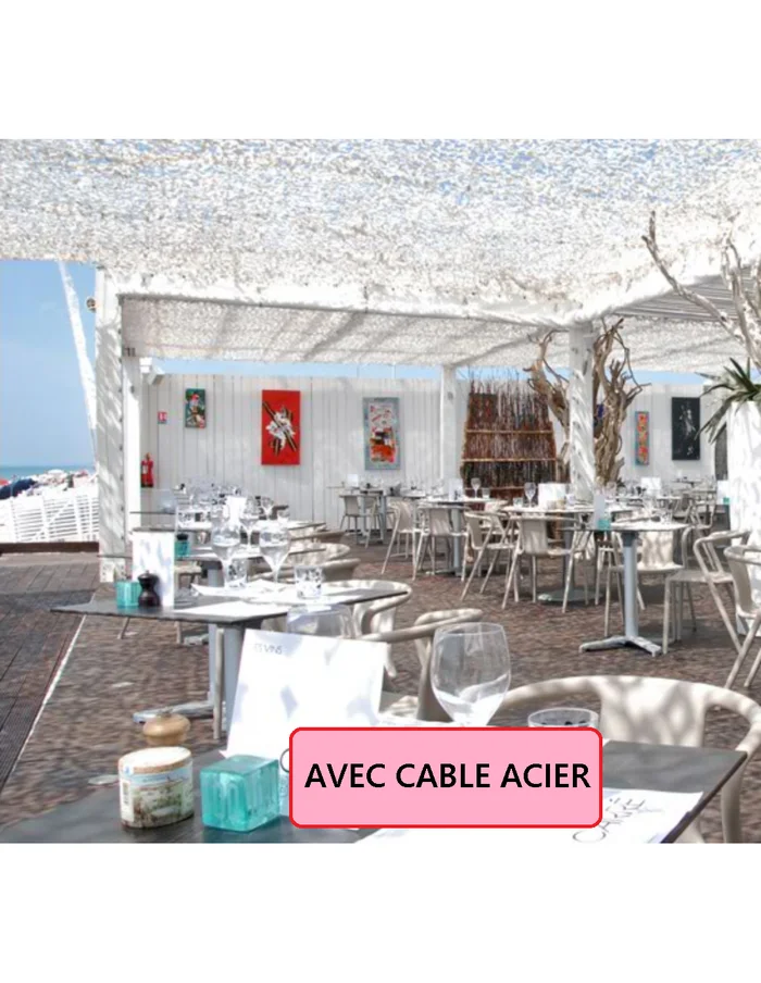Filet de camouflage renforcé Bartavel (Câble Acier) – 80% d’ombrage – BLANC