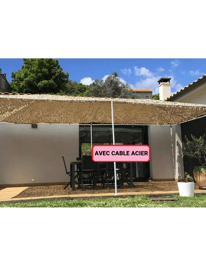 Filet de camouflage renforcé Bartavel (Câble Acier) – 80% d’ombrage – Sable