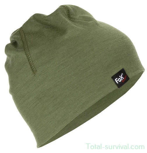 Fox outdoor bonnet, « Merino lite », vert olive