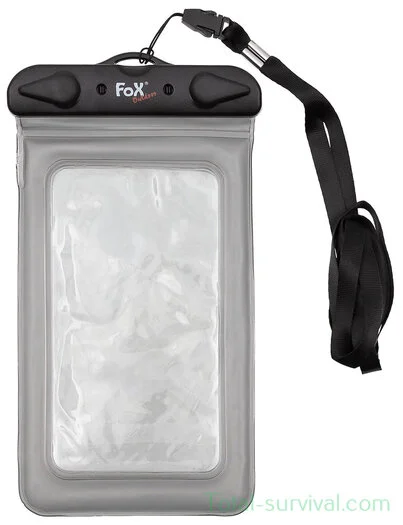 Fox outdoor Sac de documents étanche / sac de téléphone portable, transparent noir, lanière