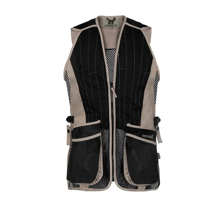 Gilet De Tir Homme Percussion Ambidextre Noir Beige
