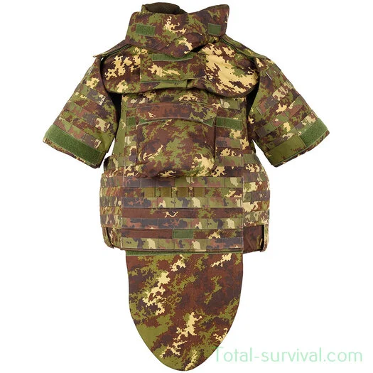 Gilet pare-balles italien NC4-09, avec charges d’armure souples et dures en kevlar, kit complet, camouflage vegetato