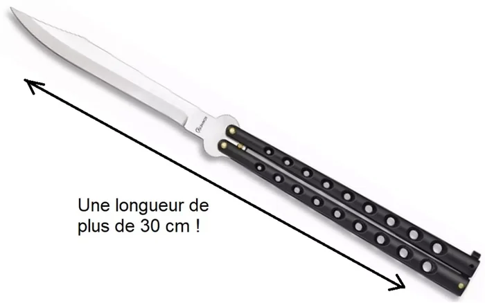 Grand balisong 32cm de rue – Couteau papillon noir