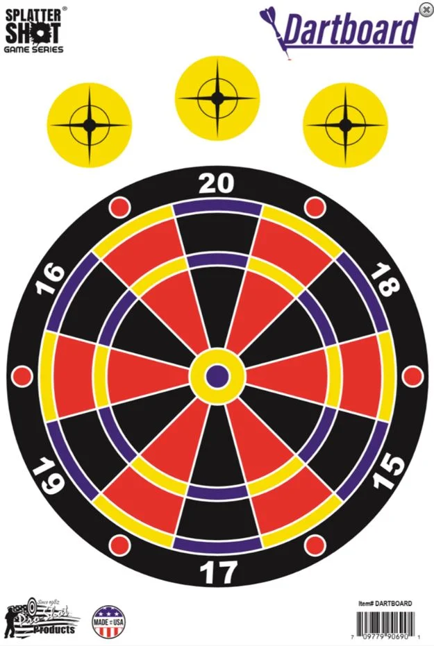 GS-DART-8PK – Proshot Splatter Shot® GAME SERIES 12&Prime; x 18&Prime; DARTBOARD Heavy Tag Paper Target – 8 Pack
