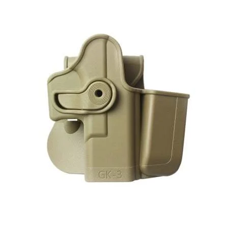 Holster + porte chargeur intégré – Glock 17/19/22/23/28/31/32/36 – Niv 2 – Droitier – Tan