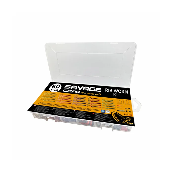 Kit Leurres souples Savage Gear Rib Worm 60 pieces