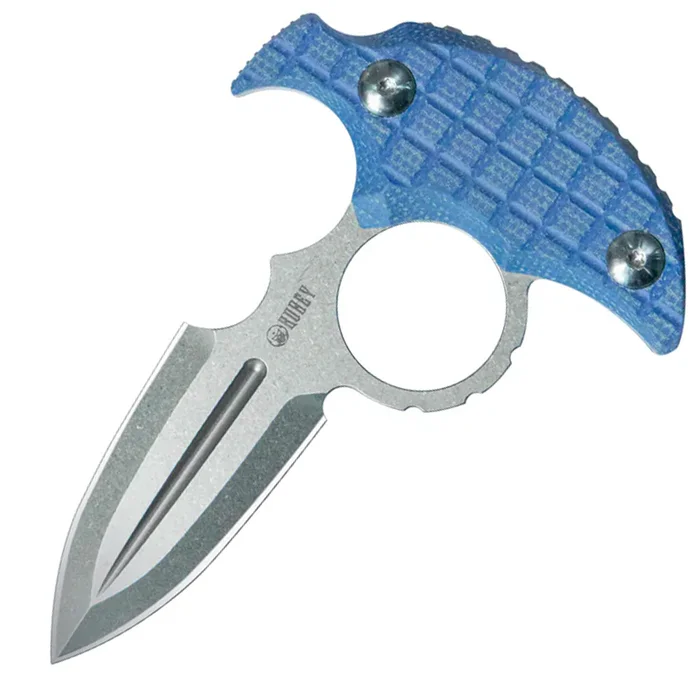KU403D – KUBEY Cavy Push Dagger Blue Micarta Stonewash 14C28N