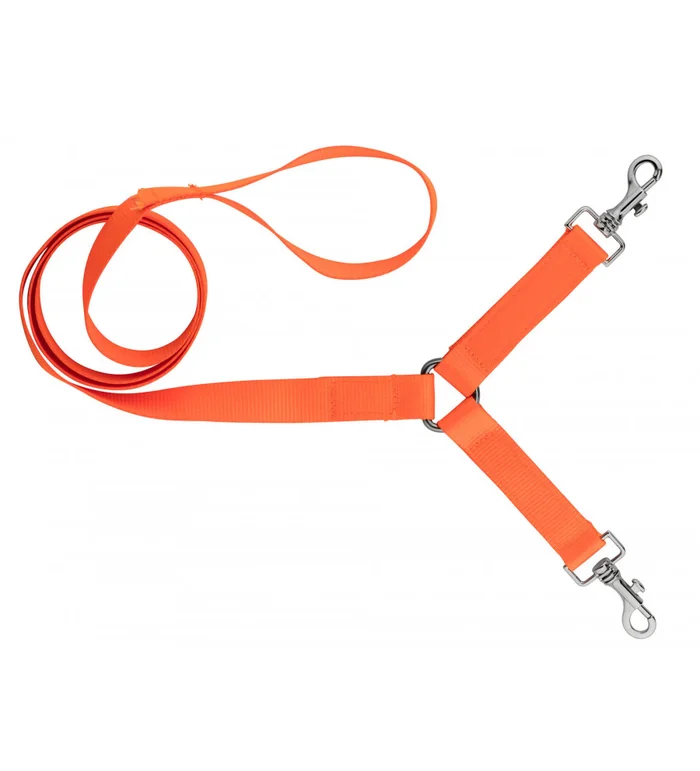Laisse 1,30 m sangle nylon 2 chiens orange fluo – Country