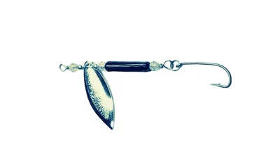 Leurre Fishslayer Tackle 3/8oz Clatter Jig / Spinners Fish Fry — Corps noir avec perles dorées et spinner doré