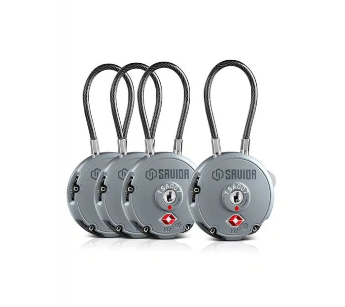 LK-ROUND-GS-FOURPK – Savior Lot de 4 Cadenas à Cable Gris (TSA)