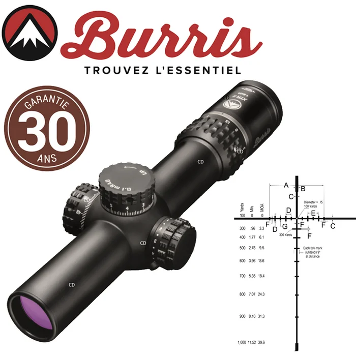 LUNETTE BURRIS XTREME TACTICAL XTR 2 1-8X24 RETICULE Ballistic Dot