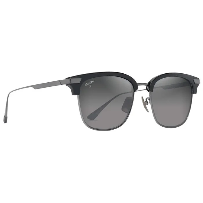 Lunettes de soleil Maui Jim Kalaunu Asian Fit Shiny Black Dark Silver Neutral Grey MauiBrilliant
