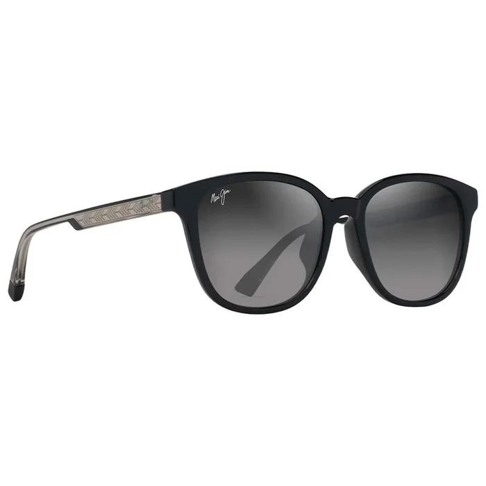 Lunettes de soleil Maui Jim Ku’ikahi Asian Fit Noir Brilant Gris Clair Transparent Neutral Grey Minéral Superthin