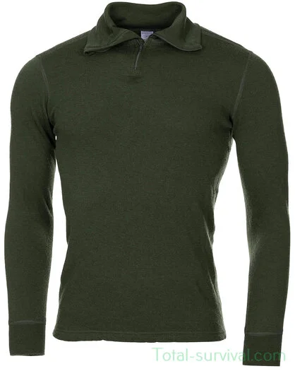 ​​​​​​​Maillot de corps thermique à manches longues armée NL, Unisex, Mérinos, vert olive
