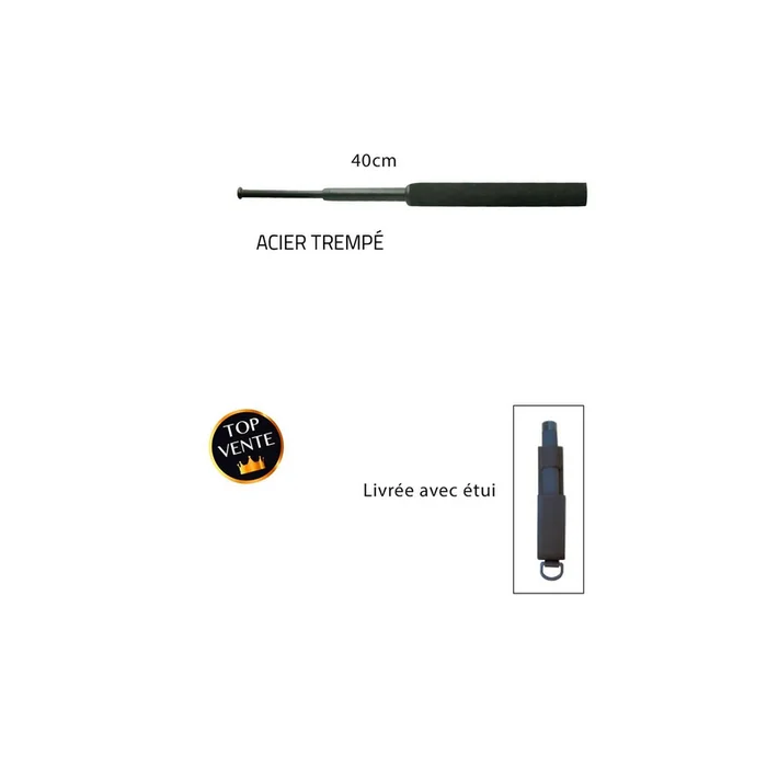 Matraque télescopique acier trempé 40 cm avec étui