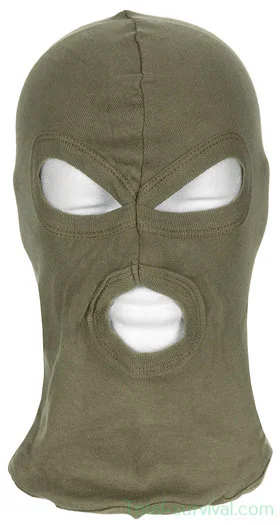 MFH Balaclava / Cagoule 3-trou, fin coton, vert olive