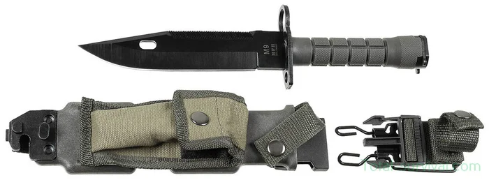 MFH M9 Couteau à baïonnette noir, étui multimontage vert olive
