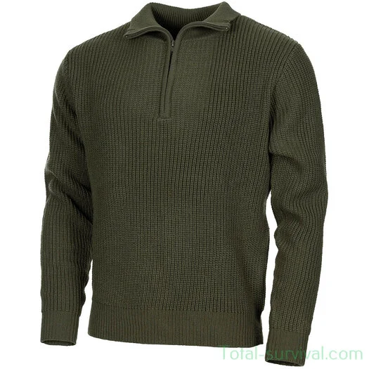 MFH pullover Troyer avec col roulé et fermeture éclair, vert olive