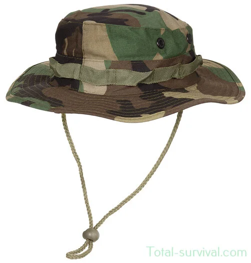 MFH US GI Chapeau de brousse, mentonnière, GI Boonie, Rip Stop, Woodland camo