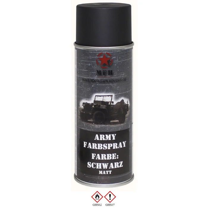 MFH27375A Bombe de peinture armée, NOIR, mat, 400 ml