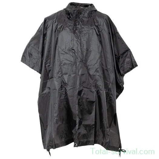 Mil-Tec Poncho, Rip Stop, noir, PE 780 grammes, 210 x 150 cm