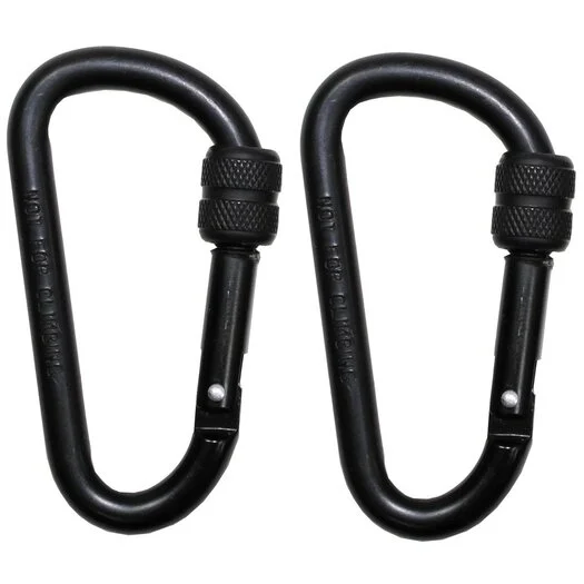 Mousqueton MFH, bouchon à vis, D 8 mm x 8 cm, lot de 2, noir