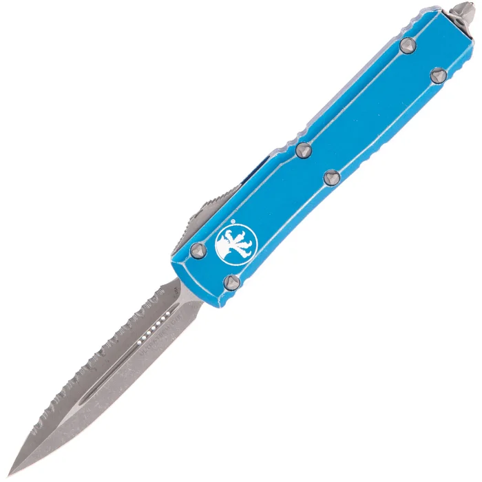 MT122-12DBL – Microtech Ultratech D/E Distressed Blue Apo F/S
