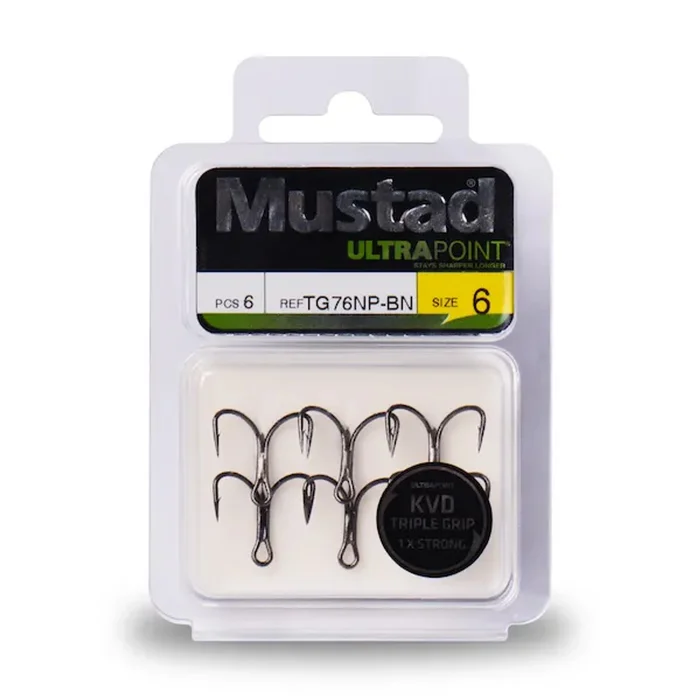 Mustad KVD Elite Triple Grip Treble 2X Short 1X Strong Hooks – Noir Nickel – TG76NP – Image 2