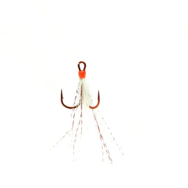 MustadDressed Treble – Hameçon rouge / Plumes blanches