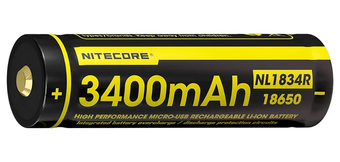 NCNL1834R – NITECORE Accus Li-ion 18650 Micro-USB – 3400mAh 3,7V 12,6Wh