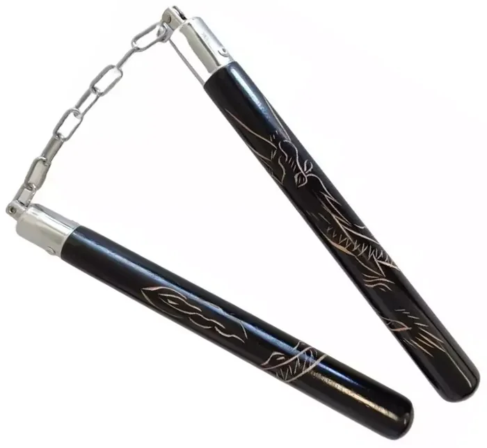 Nunchaku design gravé Dragon en bois massif