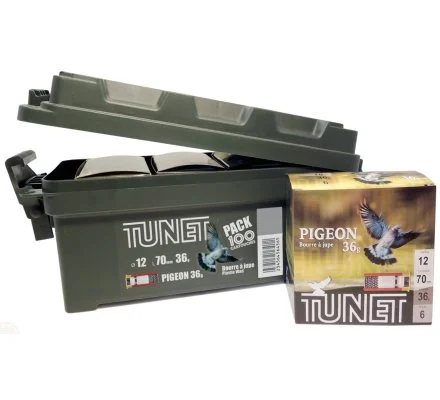 Pack 100 cartouches Tunet pigeon 36 cal 12 avec boîte plastique – Image 2