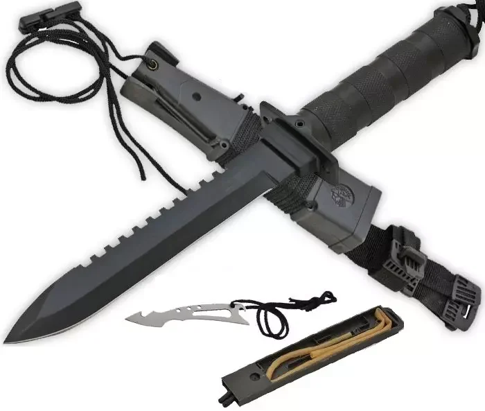 Pack poignard survie + couteau skinner + fronde