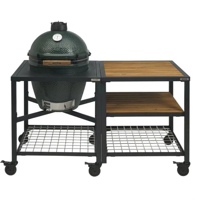 Pack Promo Kamado Big Green Egg Large Avec Table Modulaire, Meuble D’Extension, Meuble De Rangement Et Conveggtor