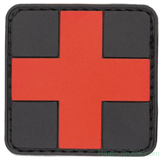 Patch velcro MFH « First Aid » 3D, noir-rouge