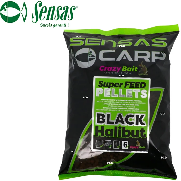 PELLETS SENSAS SUPER FEED PELLETS BLACK HALIBUT 8MM 700G