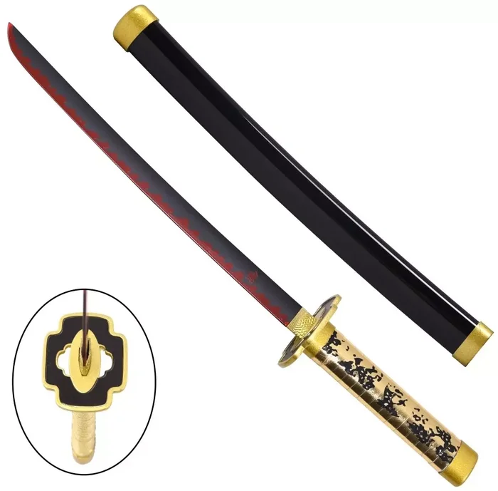 Petit Katana Wakizashi 43cm doré + socle bois