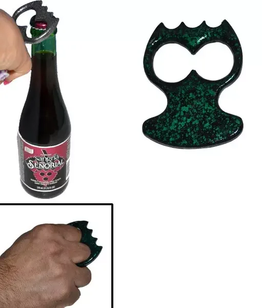 Poing américain + décapsuleur – métal vert