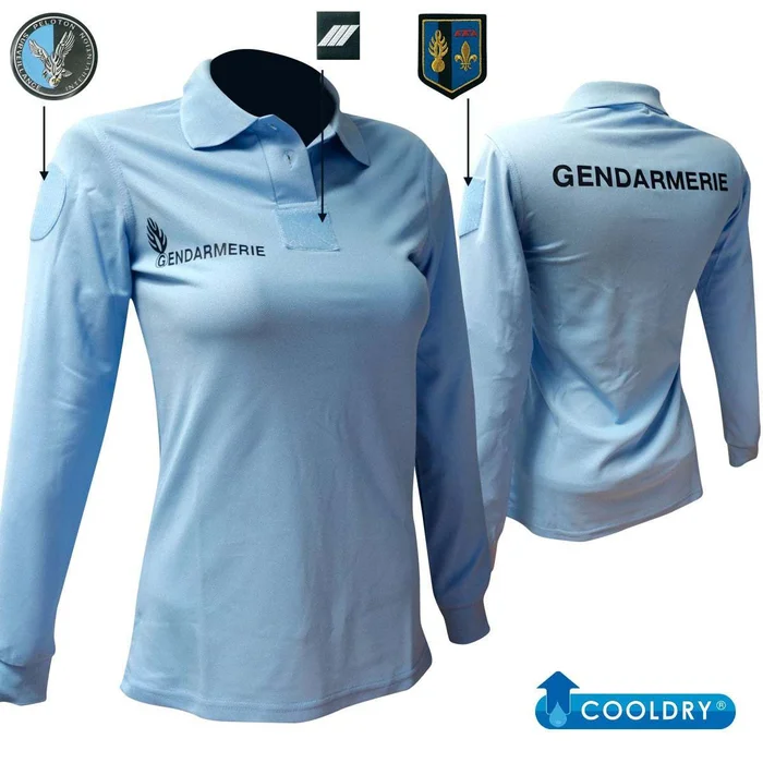 POLO BLEU GENDARMERIE FEMME MANCHES LONGUES – COOLDRY – MAILLE PIQUEE