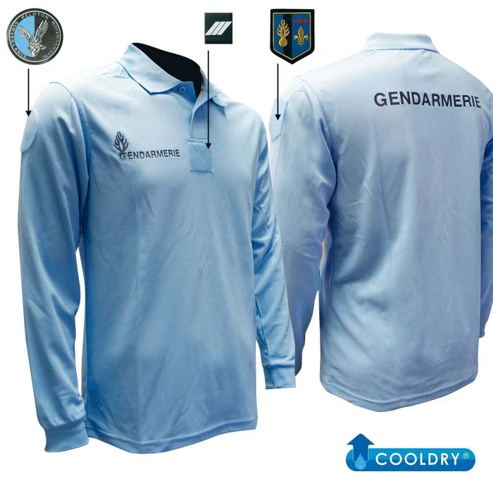 POLO BLEU GENDARMERIE MANCHES LONGUES – COOLDRY – MAILLE PIQUEE