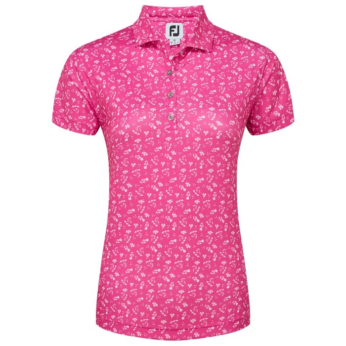 Polo Footjoy Floral Print Lisle Hot Pink White