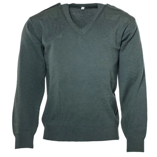 Pull commando de la police militaire néerlandaise en 100% laine avec col en V, vert olive