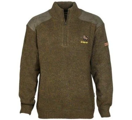 Pull zippé col montant brodé Sanglier kaki PERCUSSION