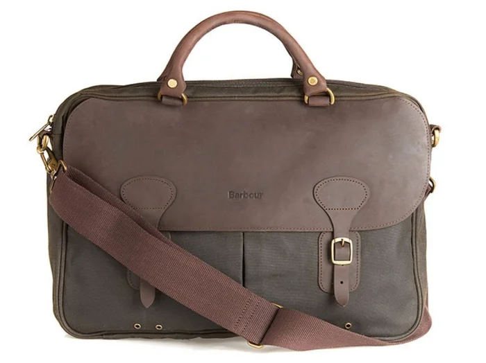 Sacoche Briefcase en coton huilé et cuir Olive BARBOUR