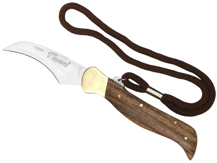 Serpette couteau greffoir champignon 19,5cm bois laiton