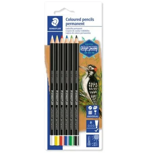 Staedtler Lumocolor crayon de couleur permanent, lot de 6 couleurs